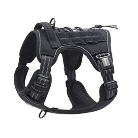 Tactical Dog Harness for Small Medium Dogs No Pull Adjustable Pet Harness Reflective K9 Working Training Easy Control Pet Vest Military Service D (Color: black, size: XL(Neck)